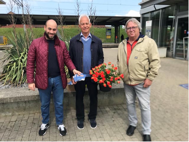 Daniele Mezzi, Bezirksparteipräsident Laufenburg, Christian Fricker, Alt-Vizeammann Frick, Viktor Reimann, Parteileitungsmitglied (v.l.). Foto: zVg