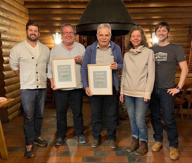 Bild (von links): Co-Präsident Manuel Kaufmann, Ehrenpräsident Werner Körkel, Ehrenmitglied Werner Freiermuth, Co-Präsidentin Diana Kelle und Kassier Fabio Keller. Foto: zVg