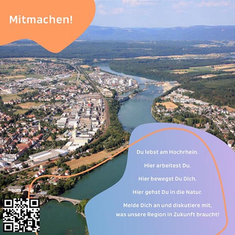 Die Einwohner sind eingeladen zu vier Bürger:innenpanels zur Erstellung des Raumkonzepts Hochrhein: «Misch Dich ein! Deine Meinung ist wichtig! Das Raumkonzept regelt für die Zukunft, wo wir was machen in unserer Region. Du bist auch davon betroffen. Also melde Dich hier an, um Deine Region mitzugestalten!» https://eveeno.com/raumkonzept-buergerpanel