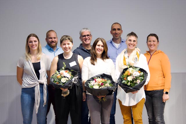 Julia Pfister Studentin PH FHNW, Peter Mandak, Sekundarschule Sissach, Lucie Marwood Studentin PH FHNW, Ralf-Peter Wagner, Schulhaus Hofacher, Ueken, Angie Studer, Kindergarten Härkingen, Pascal Koller, Primarschule Zunzgen, Isabelle Flury und Valeria Santangelo, Kindergarten Härkingen. Foto: Eugen Notter