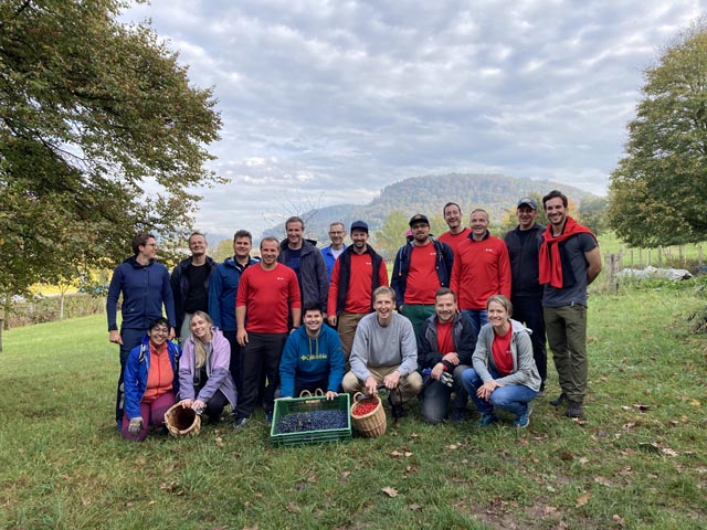 Ein UBS-Team im Oktober im Natureinsatz bei ArboVitis Frick. Foto: zVg