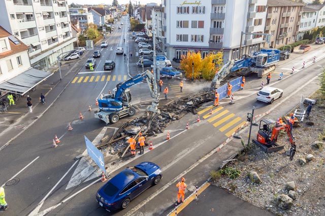 Bauarbeiten im Teilprojekt 2 an der Grossbaustelle Aarau–Buchs–Suhr. Foto: © Kanton Aargau