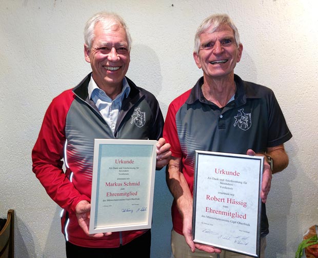 Die beiden neuen Ehrenmitglieder Markus Schmid (links) und Robert Hässig (rechts). Foto: zVg