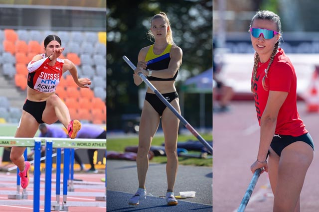 Weiterhin im Nachwuchs Nationalkader (von links): Lucia Acklin, Sina Ettlin und Romy Burkhard. Fotos: Worldathletics, 2x Athletix