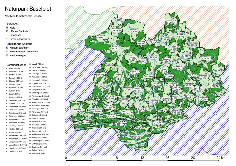 Naturpark Baselbiet: Möhliche teilnehmende Gebiete. Foto: zVg