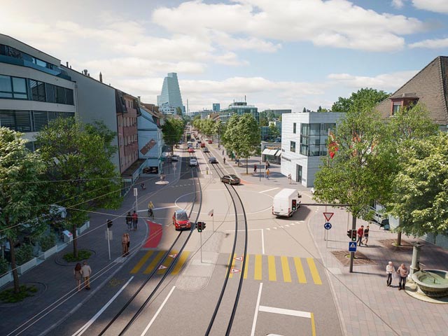 Visualisierung der neuen Ortsdurchfahrt Birsfelden (Tiefbauamt BL)