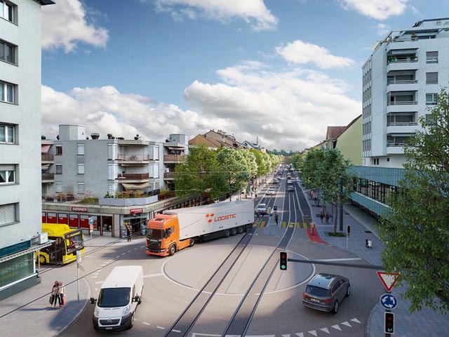 Visualisierung der neuen Ortsdurchfahrt Birsfelden (Tiefbauamt BL)