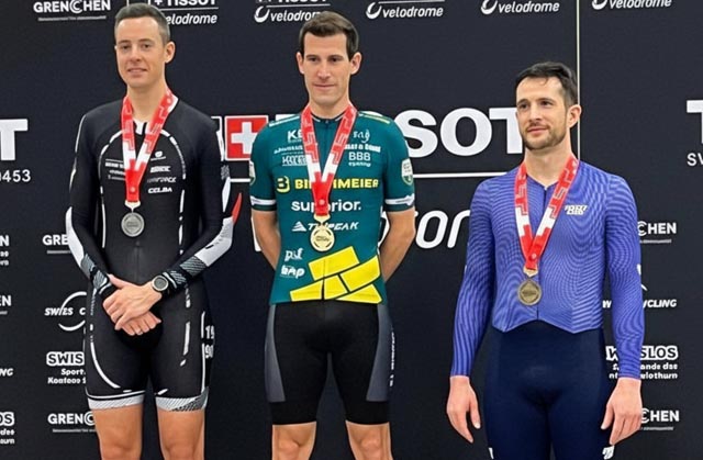 Jan Freuler sichert sich neben der Steherschweizermeisterschaft nun auch Omnium Gold.